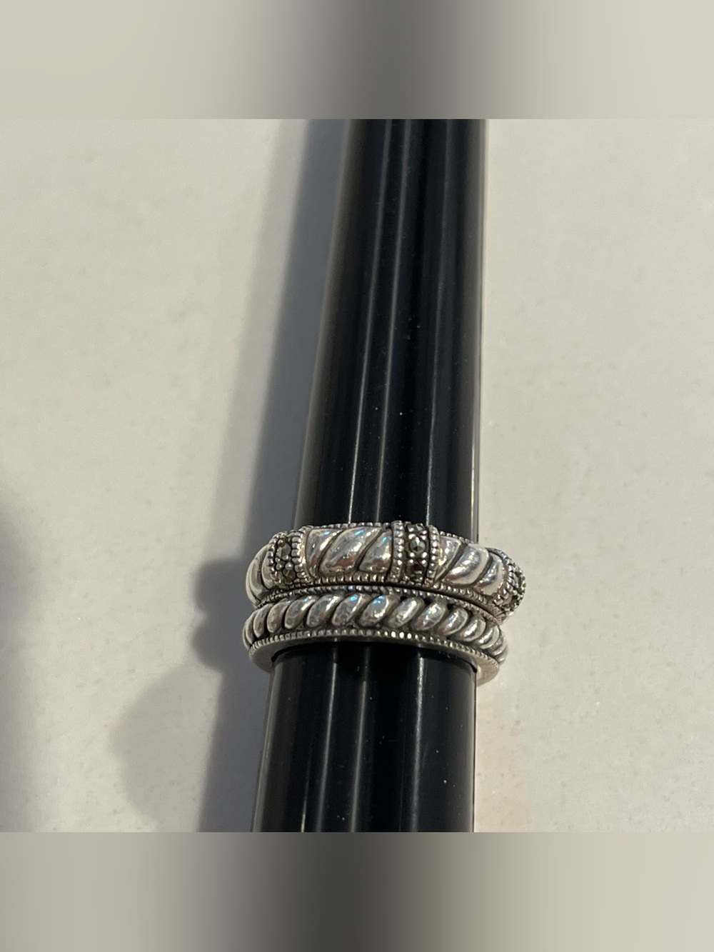 2Vintage Designer Judith Jack Marcasite Cable SterlingSilver Stackable Rings Sz5